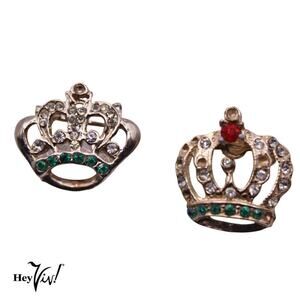 Vintage Crown Scatter Pins 2 Different Styles w Rhinestones 3/4" Across- Hey Viv
